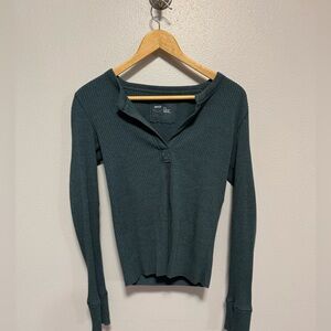 Aerie Ribbed Long Sleeve V - Neck Shirt - Size Medium